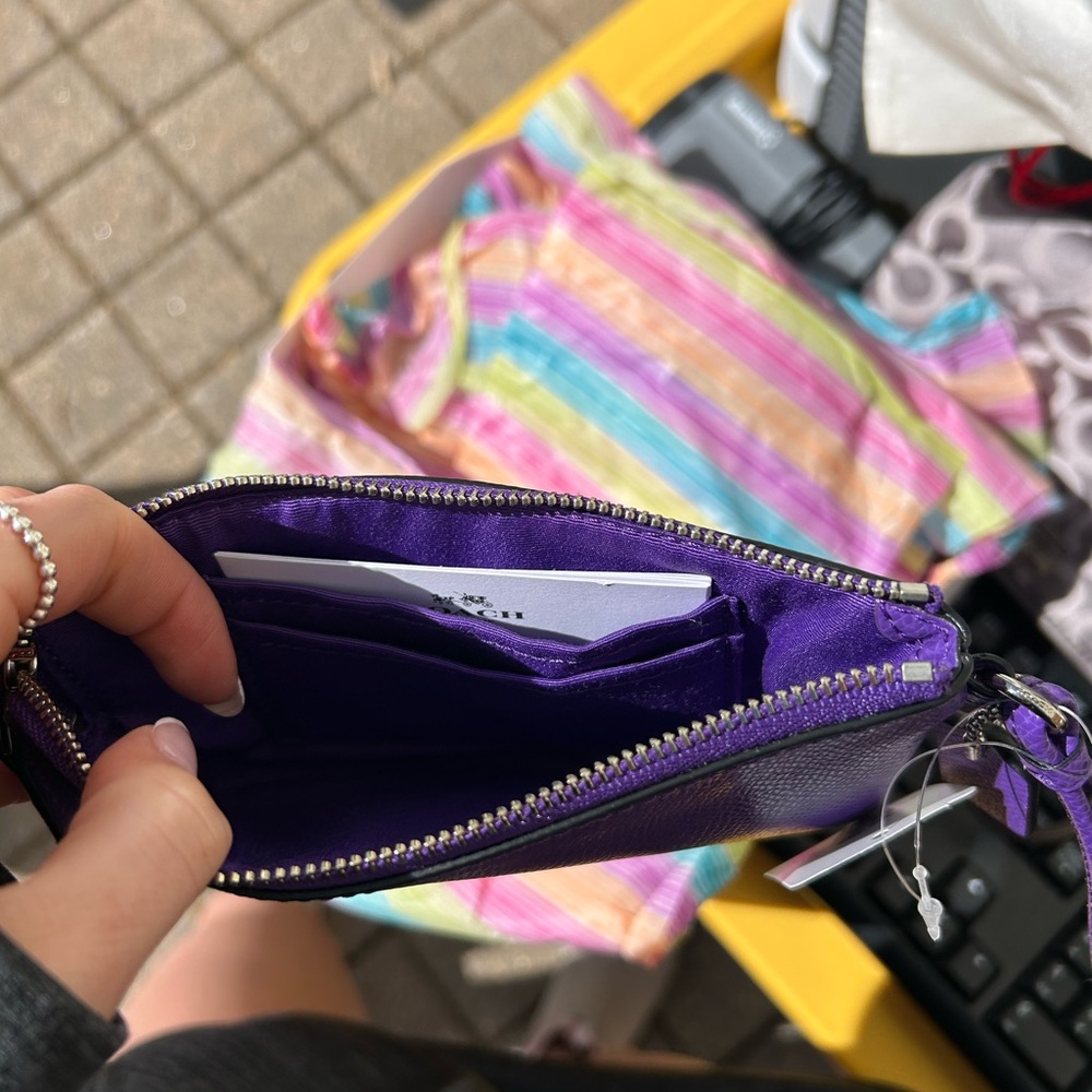 Coach Purple Pebble Leather Wristlet - Picture 2 of 2